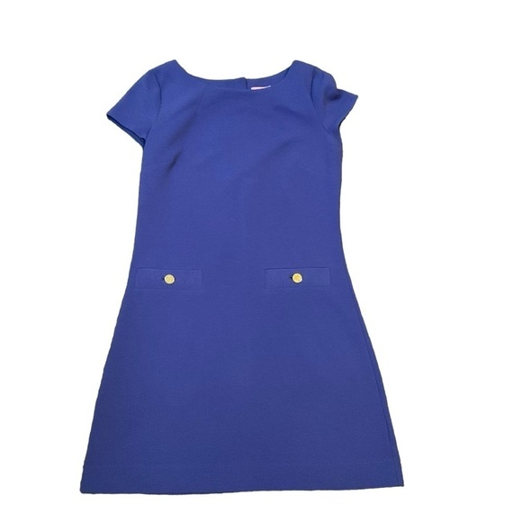 Lilly Pulitzer Blue Shift Dress Textured Sz S Flaw Zipper Pockets Midi - Picture 7 of 10